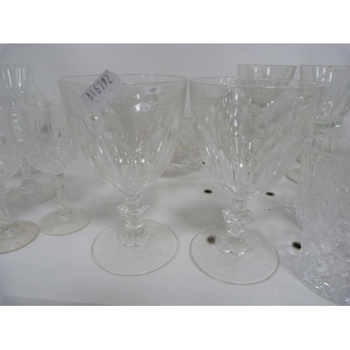 141 - Glass and crystal to include a set of four whisky tumblers, dessert bowls, wine glasses, liqueur gla... 