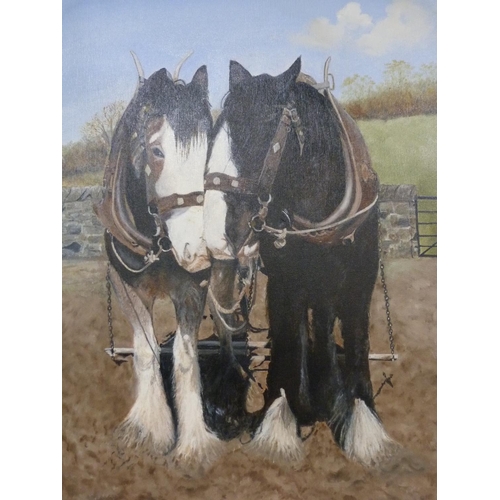 165 - MitchellWorking horses pulling a ploughModern oil on board.