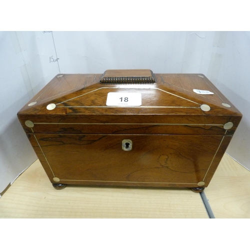 18 - 19th century rosewood and mother of pearl decorated tea caddy.