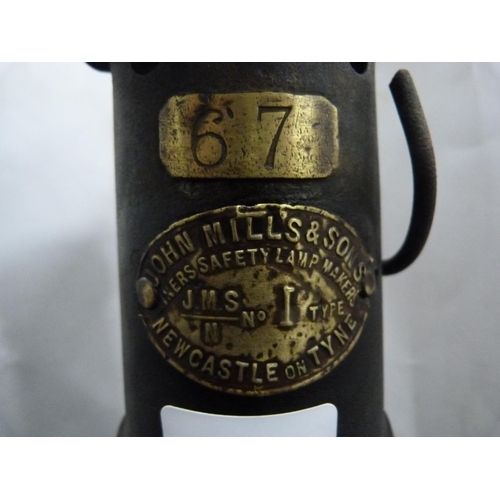 215 - John Mills & Sons, Newcastle, miner's safety lamp, no. 67.