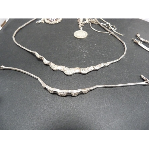 236 - Silver and white metal jewellery including silver bracelet, silver chain, necklet, pendants, fine ch... 