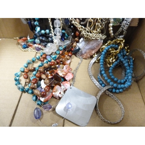 238 - Box containing costume jewellery including bead necklaces, chains etc.