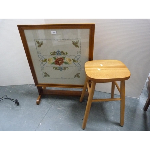 283 - Fire screen/table and a kitchen stool.  (2)