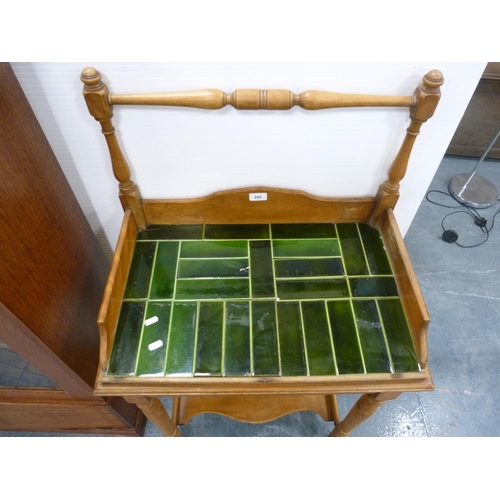 289 - Victorian pine wash stand with later tiled top.