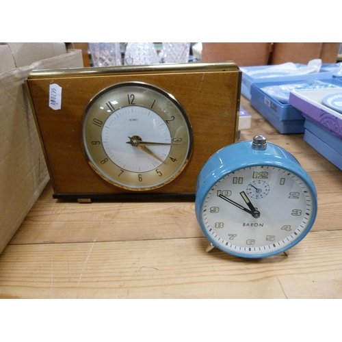 71 - Carton containing brassware and other items including Metamec mantel clock, oriental hardwood stand,... 