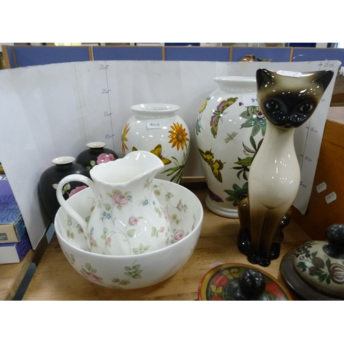 91 - Portmeirion 'Botanical Garden' baluster vase, another vase, Wedgwood 'Rosehip' pattern jug and bowl,... 