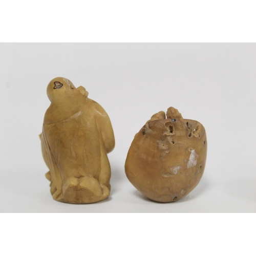 340 - Four 19th century vegetable ivory carvings, two of religious figures, each 6cm high, one with bust h... 