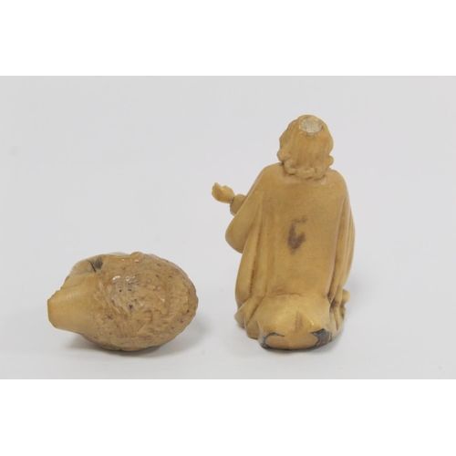 340 - Four 19th century vegetable ivory carvings, two of religious figures, each 6cm high, one with bust h... 