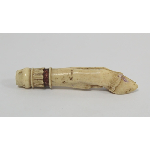 341 - 19th century ivory walking stick finial in the form of a leopard's head, 5.5cm long and two other fi... 