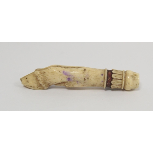 341 - 19th century ivory walking stick finial in the form of a leopard's head, 5.5cm long and two other fi... 