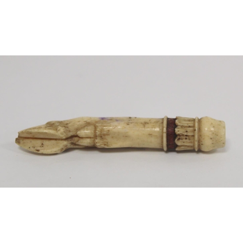 341 - 19th century ivory walking stick finial in the form of a leopard's head, 5.5cm long and two other fi... 