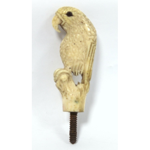 341 - 19th century ivory walking stick finial in the form of a leopard's head, 5.5cm long and two other fi... 