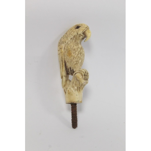 341 - 19th century ivory walking stick finial in the form of a leopard's head, 5.5cm long and two other fi... 