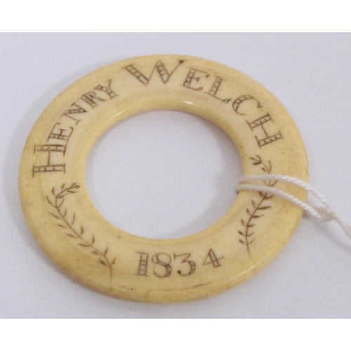 343 - William IV ivory teething ring inscribed 