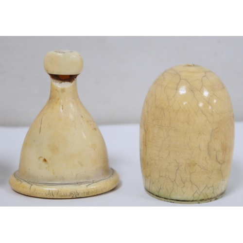 349 - Unusual antique ivory turned vessel of pear form with screw top and base and sprung column, probably... 