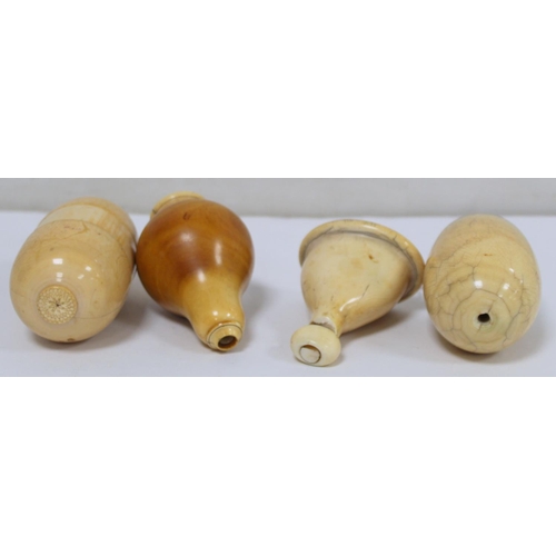 349 - Unusual antique ivory turned vessel of pear form with screw top and base and sprung column, probably... 