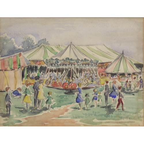 354 - Mid 20th Century British School.Fair held in Hele Farm, South Petherton.Watercolour over black crayo... 