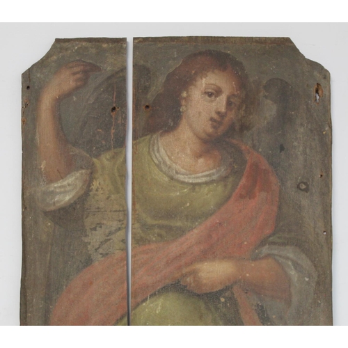 358 - 18th/19th Century Continental School.Portrait of an angel.Oil on oak panel - split in two.93cm x 41c... 