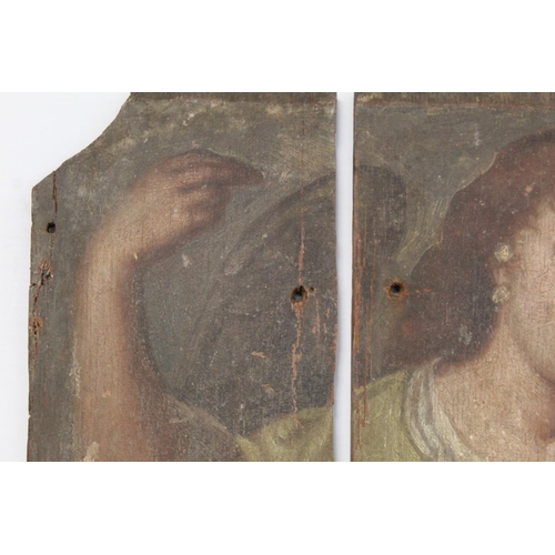 358 - 18th/19th Century Continental School.Portrait of an angel.Oil on oak panel - split in two.93cm x 41c... 