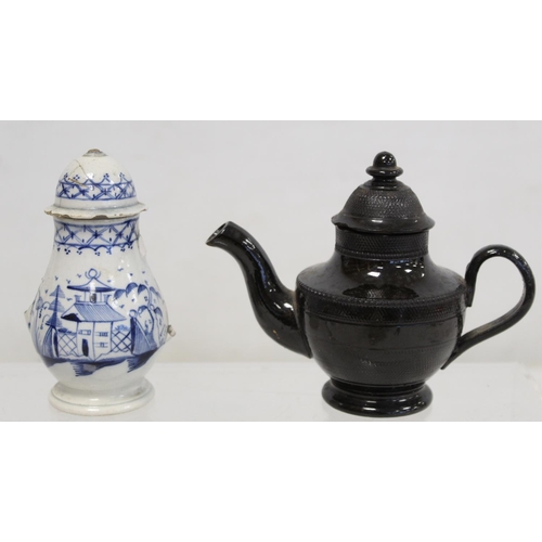 365 - 18th century creamware teapot of baluster form with reticulated rim, plain reeded handle and acanthu... 