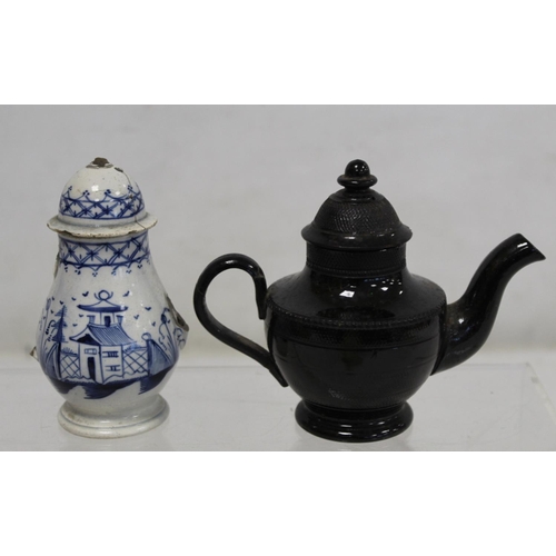 365 - 18th century creamware teapot of baluster form with reticulated rim, plain reeded handle and acanthu... 