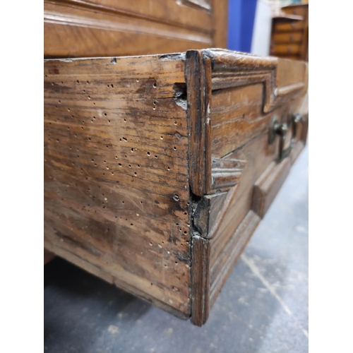 557 - William & Mary oak coffer, with a carved panelled front, bearing inscription ER and dated 1696, ... 