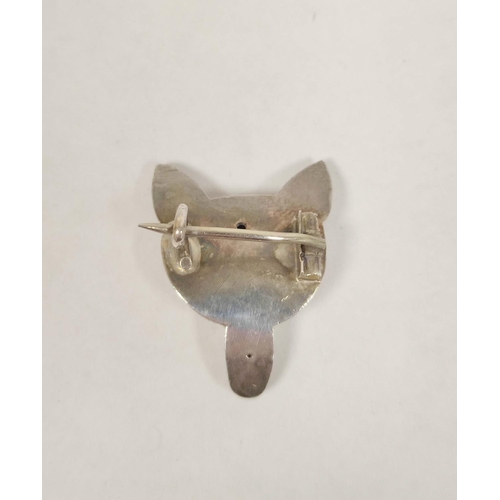 25 - Gold scarf pin with hunting horn and pearl set horseshoe, 'SS 18' and a Victorian  silver fox h... 