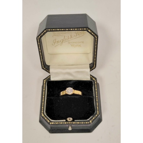 59 - Diamond solitaire ring the brilliant approximately .75ct in gold, probably 18ct. Colour E/F coupe cl... 