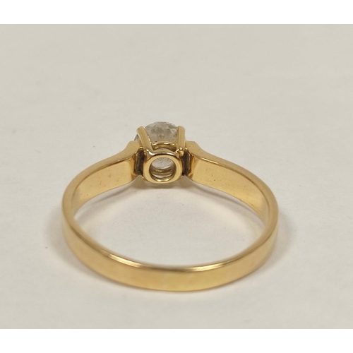 59 - Diamond solitaire ring the brilliant approximately .75ct in gold, probably 18ct. Colour E/F coupe cl... 