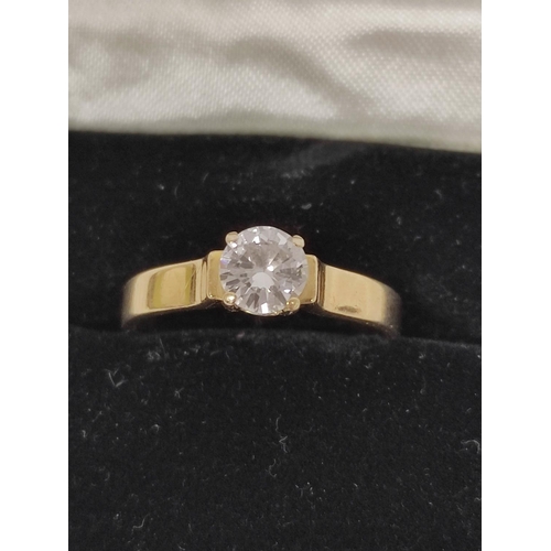 59 - Diamond solitaire ring the brilliant approximately .75ct in gold, probably 18ct. Colour E/F coupe cl... 