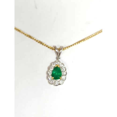 60 - Pendant of pear shape, with an emerald and diamond brilliants in 18ct white gold, on curb necklet '7... 