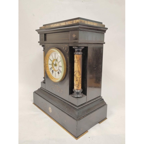 70 - French mantel clock inscribed John Young Paris in slate case with marble inlay and columns.