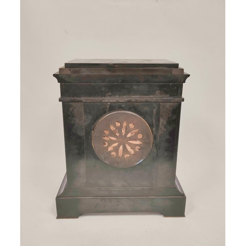 70 - French mantel clock inscribed John Young Paris in slate case with marble inlay and columns.