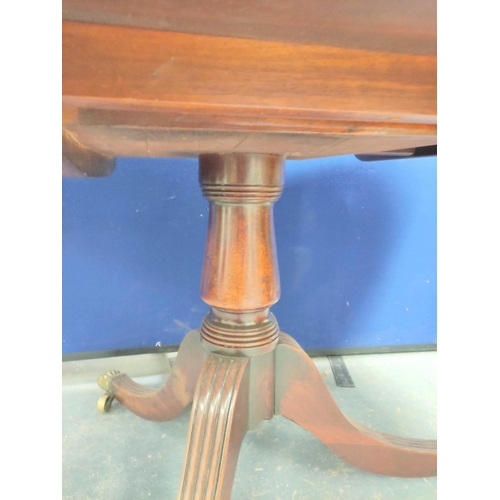 566 - 19th century mahogany tilt top breakfast table raised on a turned column and quadruped feet with bra... 