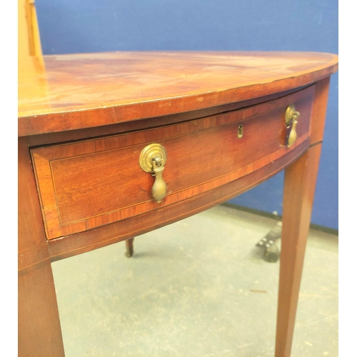 567 - Victorian drop leaf mahogany Pembroke table with satinwood banding with single pull drawer. Raised o... 