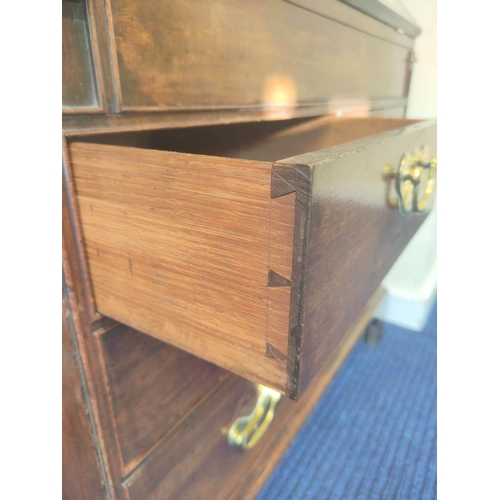 573 - Mid 18th century red walnut bureau bookcase with  glazed doors above a fall-front enclosing fitted i... 