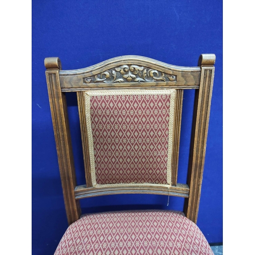 576 - Set of eight late Victorian dining chairs and a similar parlour armchair, each with pink geometric u... 