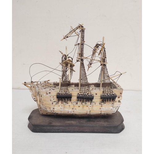 509 - Napoleonic Wars Interest- Early 19th century prisoner of war bone model ship of a three masted galle... 