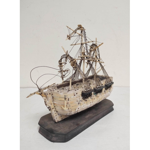 509 - Napoleonic Wars Interest- Early 19th century prisoner of war bone model ship of a three masted galle... 