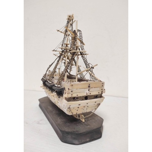 509 - Napoleonic Wars Interest- Early 19th century prisoner of war bone model ship of a three masted galle... 