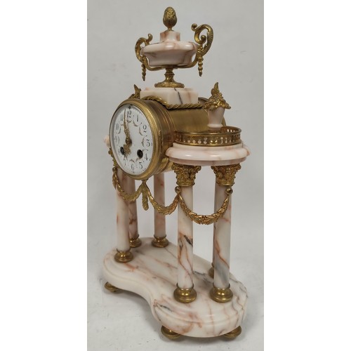 79 - Belle Epoque period rose variagated marble and ormolu garniture du cheminee comprising a clock with ... 