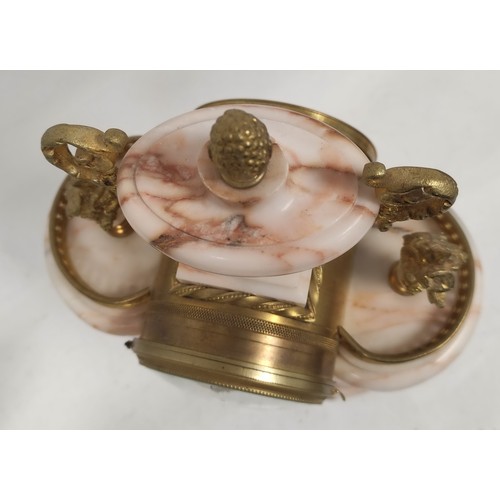 79 - Belle Epoque period rose variagated marble and ormolu garniture du cheminee comprising a clock with ... 