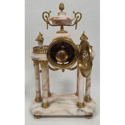 79 - Belle Epoque period rose variagated marble and ormolu garniture du cheminee comprising a clock with ... 