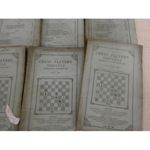 112 - CHESS.  The Chess Player's Chronicle edited by H. Staunton. 18 various issues in orig. wrappers, muc... 