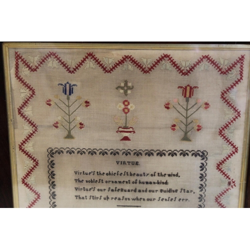 400 - Victorian sampler worked in polychrome wool threads on natural canvas back, worked by Mary Ann Rigg,... 