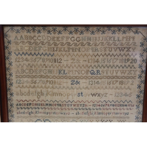 401 - 19th century petit point sampler worked in polychrome threads on natural linen ground, by Mary Champ... 