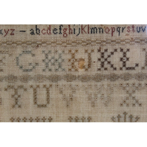 401 - 19th century petit point sampler worked in polychrome threads on natural linen ground, by Mary Champ... 