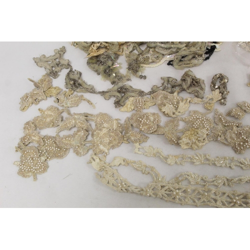 423 - Small quantity of passementerie including beadwork motifs and edgings, sequinned braid, etc.