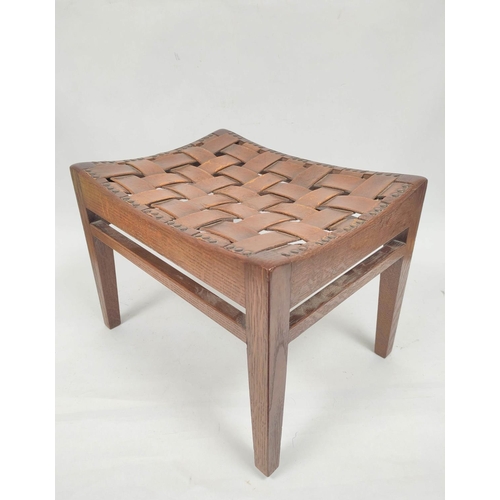 534 - Arthur Simpson of Kendal Arts & Crafts footstool with woven leather seat.