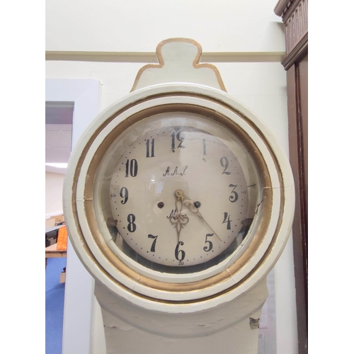 75 - Swedish long case clock with painted dial signed A.A.S. Mora, of typical style, plain anchor movemen... 